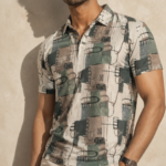 Men's Abstract Olive Printed Polo T-Shirt | Premium Cotton