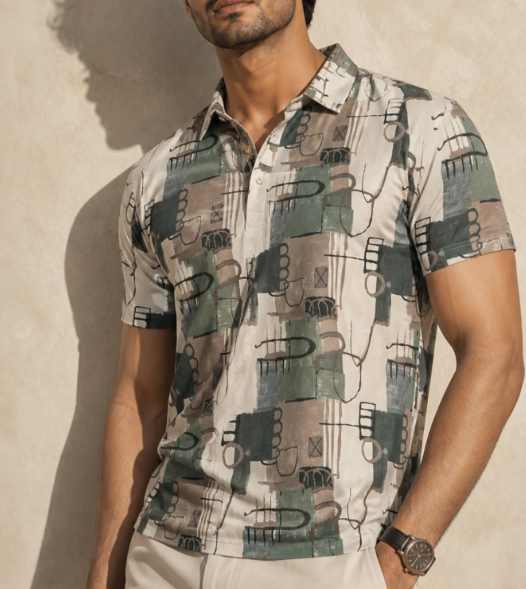 Screenshot 2026-08-01 205606 Men's Abstract Olive Printed Polo T-Shirt | Premium Cotton - Image 1